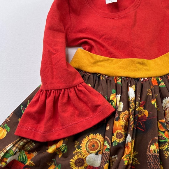 NEW KPea Original Fall Harvest Print Ruffle Sleeve Thanksgiving Holiday Dress - Picture 7 of 11